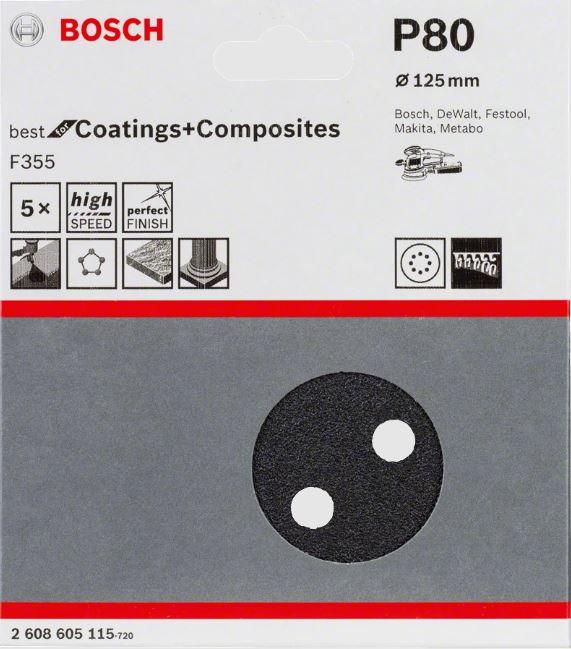Pack de 5 disques abrasif F355 Bosch 2608605115 - Outillage
