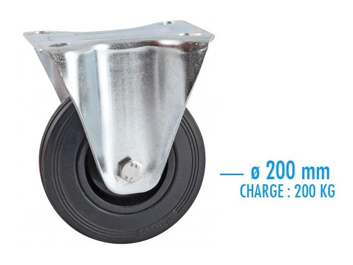 Roulette fixe caoutchouc gris souple diamètre 200mm charge 220kg