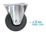 Roulette fixe à platine roue caoutchouc noire ø50 charge 30kg
